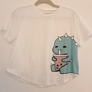 boba drinking dinosaur cropped shirt NWOT